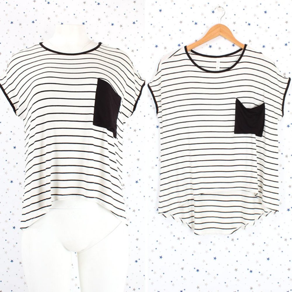 Off White Black Stripe Hi Lo Knit Tee Top